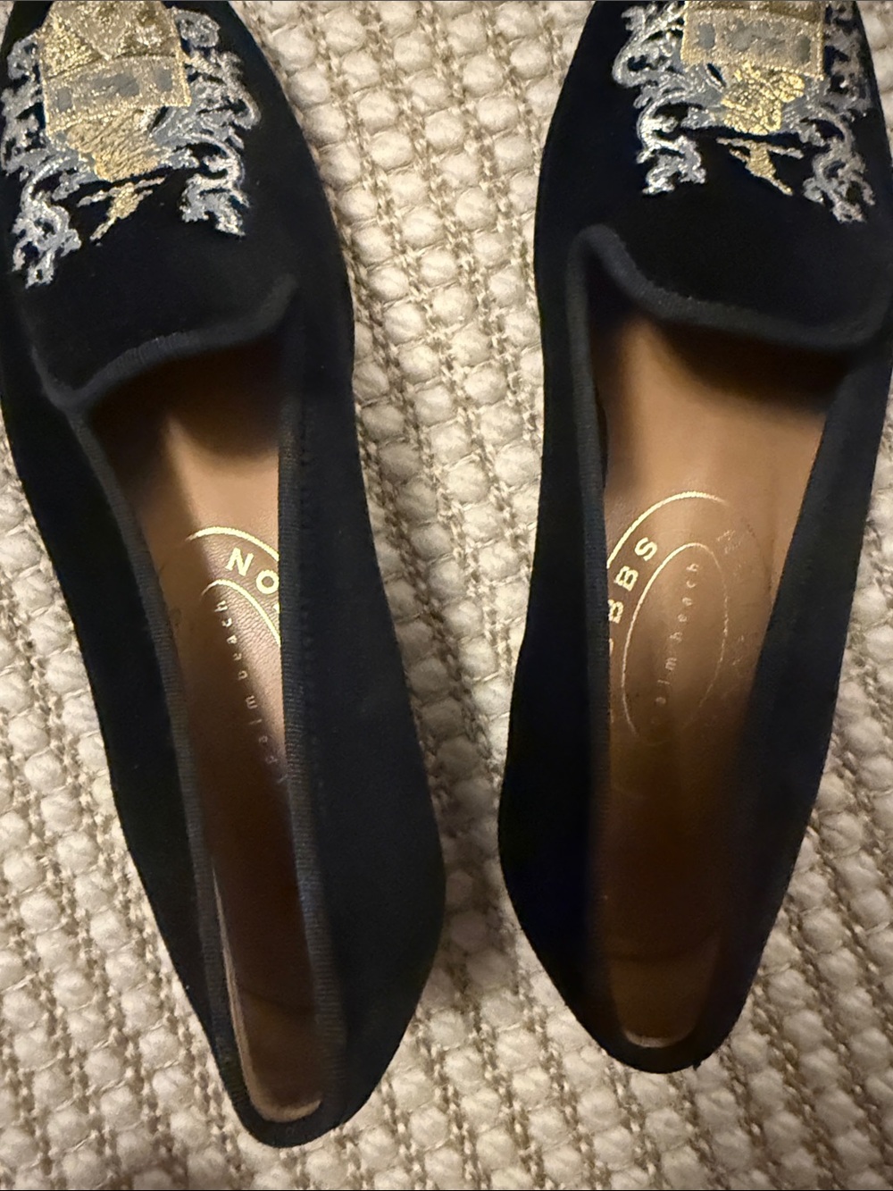 Stubbs & Wootton Black Velvet Crest Embroidered Loafers - Picture 5 of 7